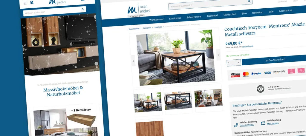 Projektübersicht von Main Möbel mit Shopware 6