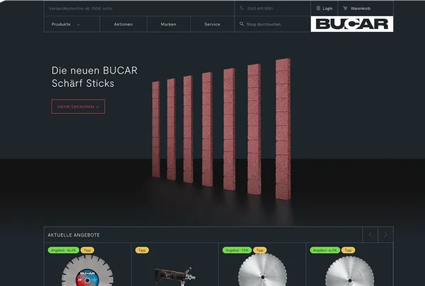 Screenshot der Startseite von bucar-diamantwerkzeuge.de