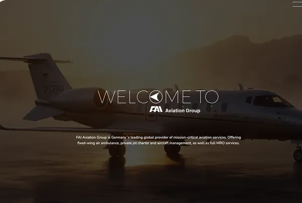 Screenshot der Startseite von FAI Aviation Group