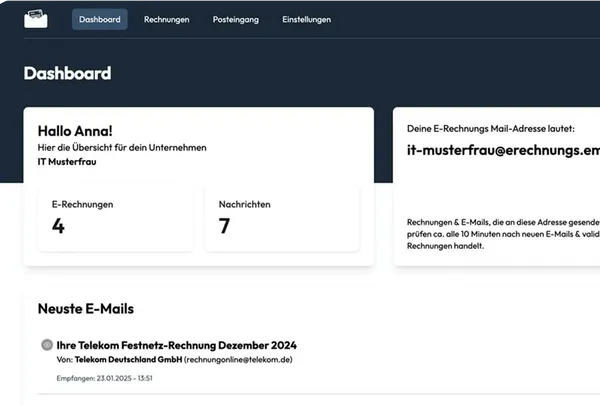 Screenshot der Startseite von rechnungsbox.io